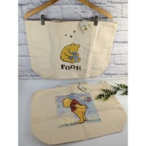 NWT LOT 2😍Disney Classic Winnie The Pooh Large Canvas Tote Bags Beach Boat Set